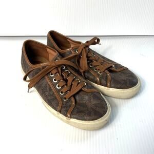 Michael Michael Kors MK Logo Brown Designer Sneakers Lace Up Women Size 6.5